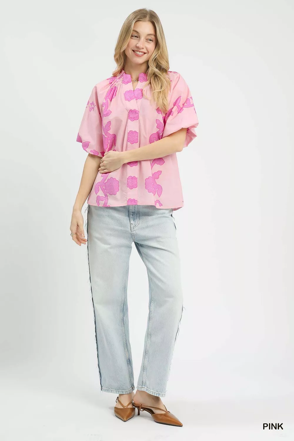 Floral Smocked Notched Puff Sleeve Blouse, image 4