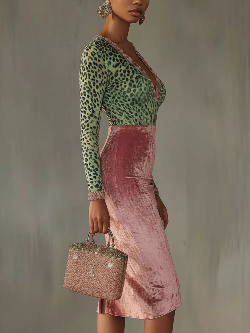 Velvet Leopard Long-Sleeve Midi Dress, image 3