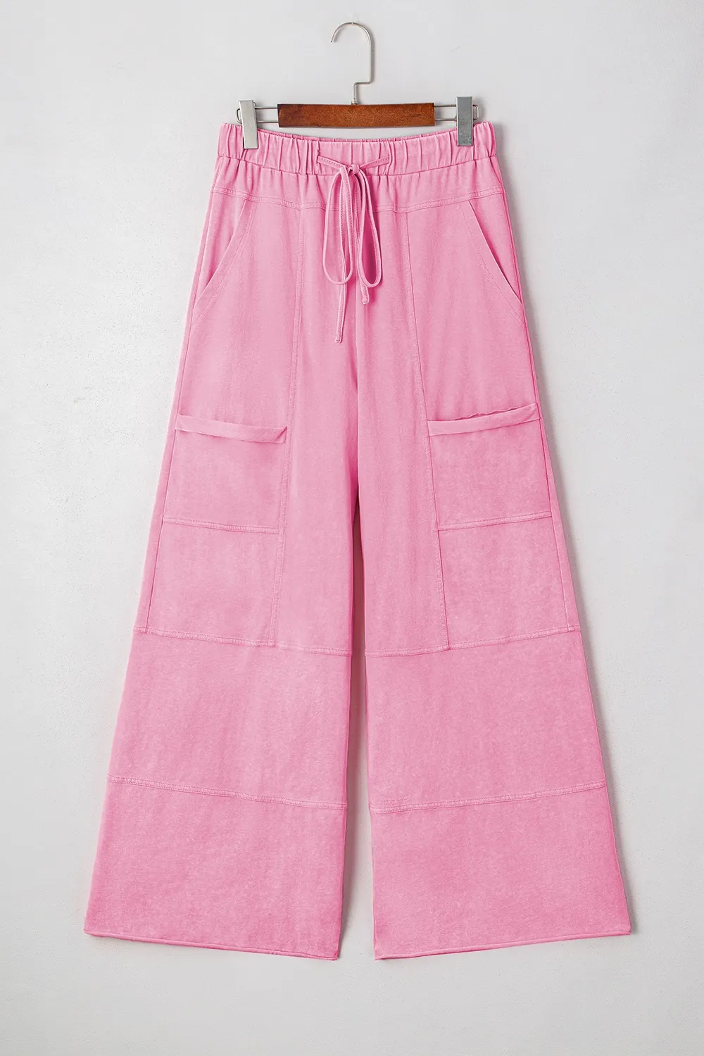 Mineral Wash Exposed Seam Drawstring High Waist Wide Leg Cargo Pants, image 17