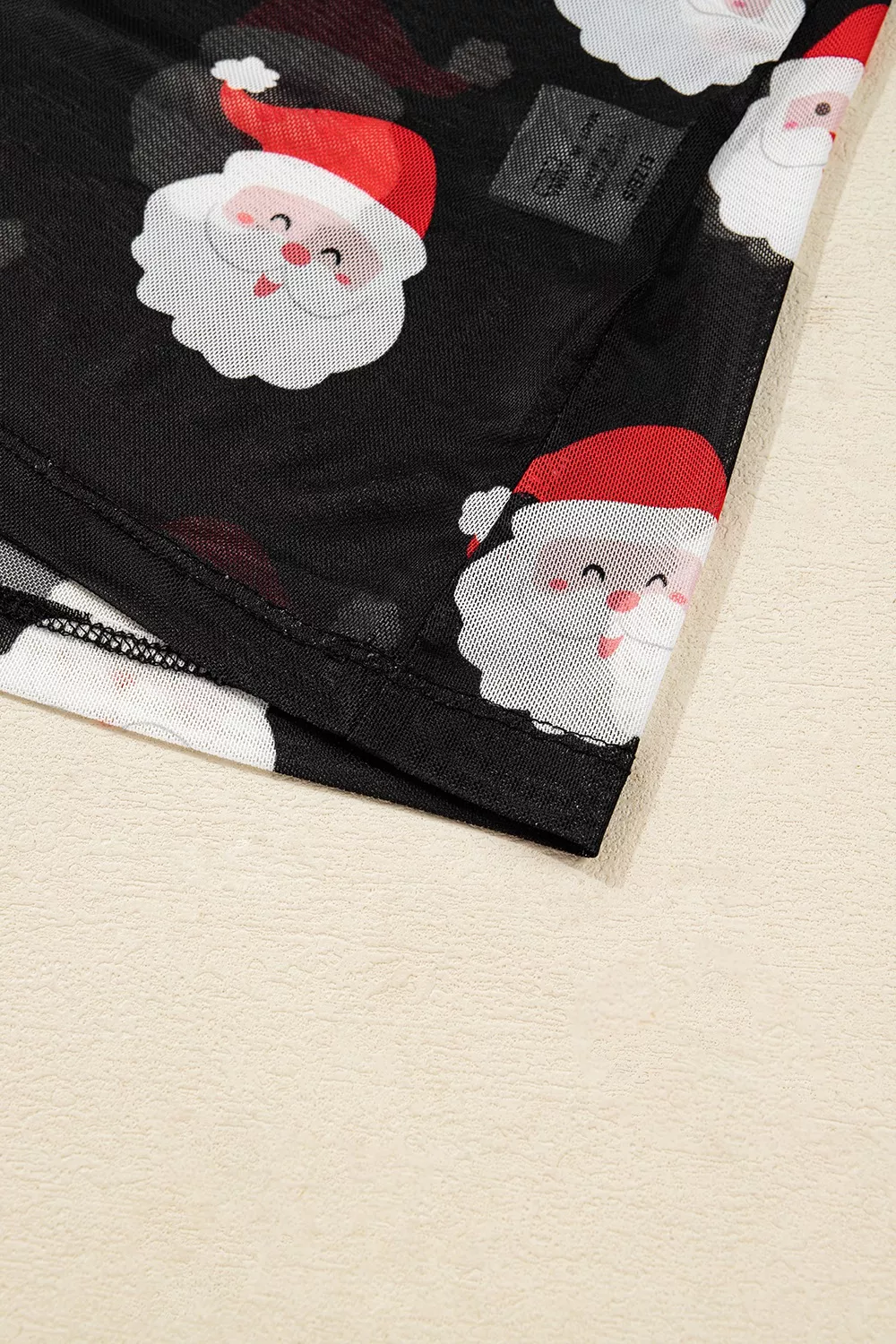 Christmas Santa Print Mesh Long Sleeve Top, image 5
