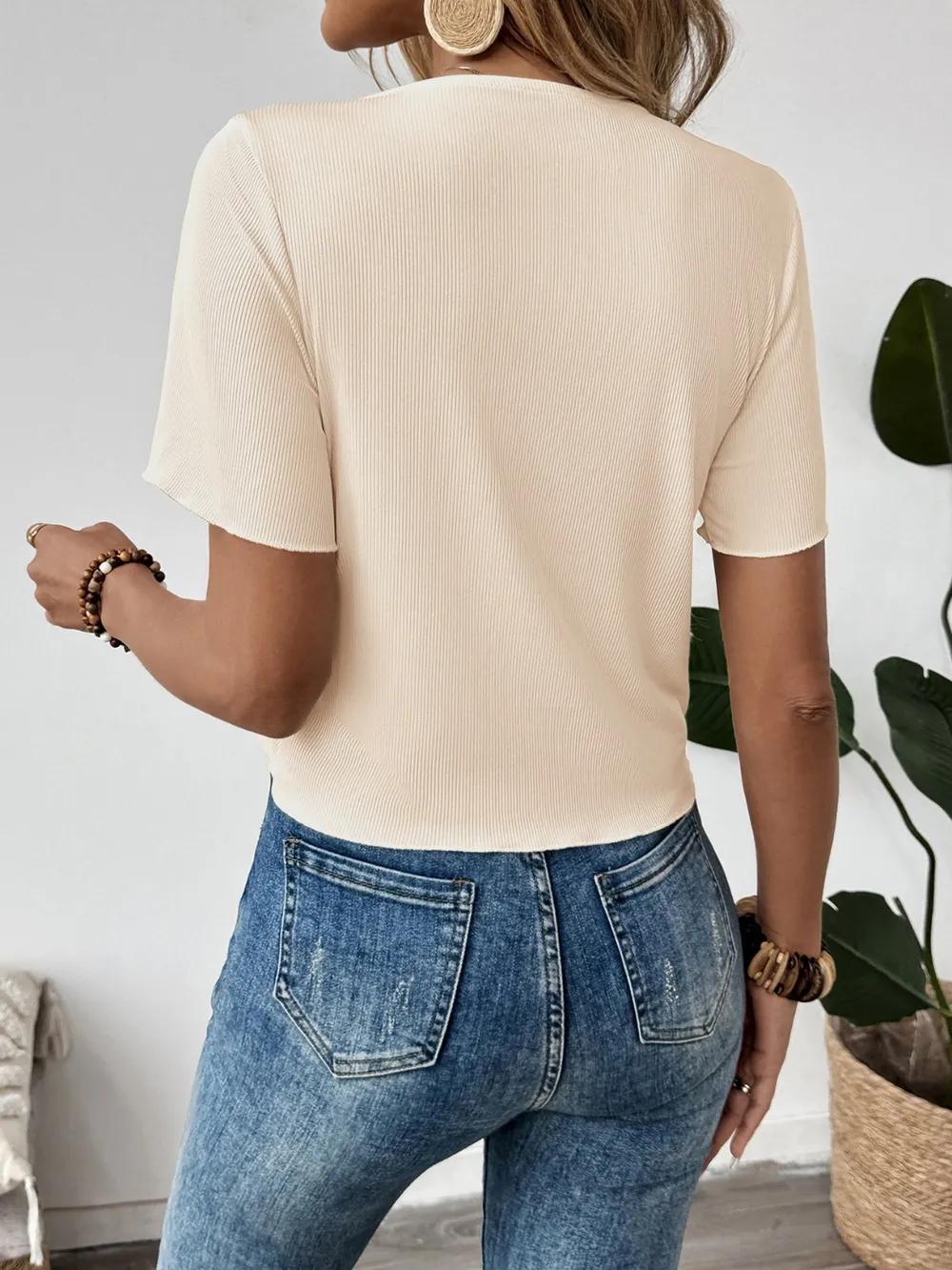 Flower Drawstring Ruched Front Top, image 6