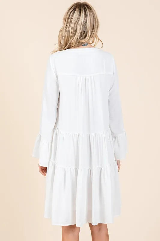Tiered Notched Flare Sleeve Dress, image 5