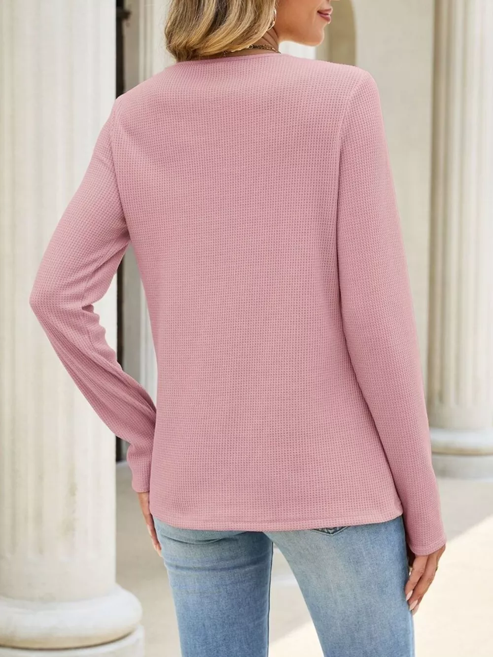 Lace Panel Waffle Knit Long Sleeve T-Shirt, image 23