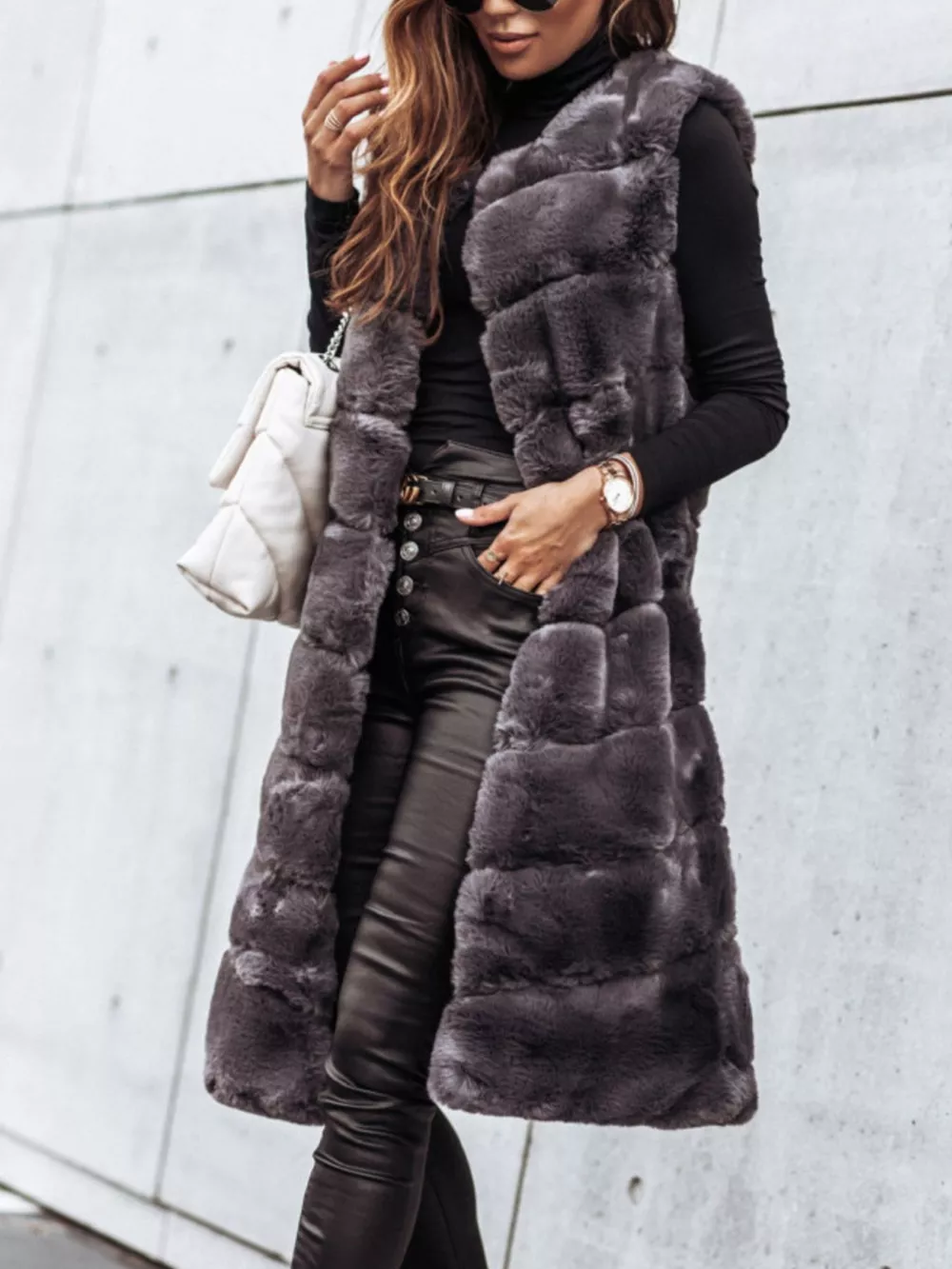 Faux Fur Longline Vest Coat, image 4