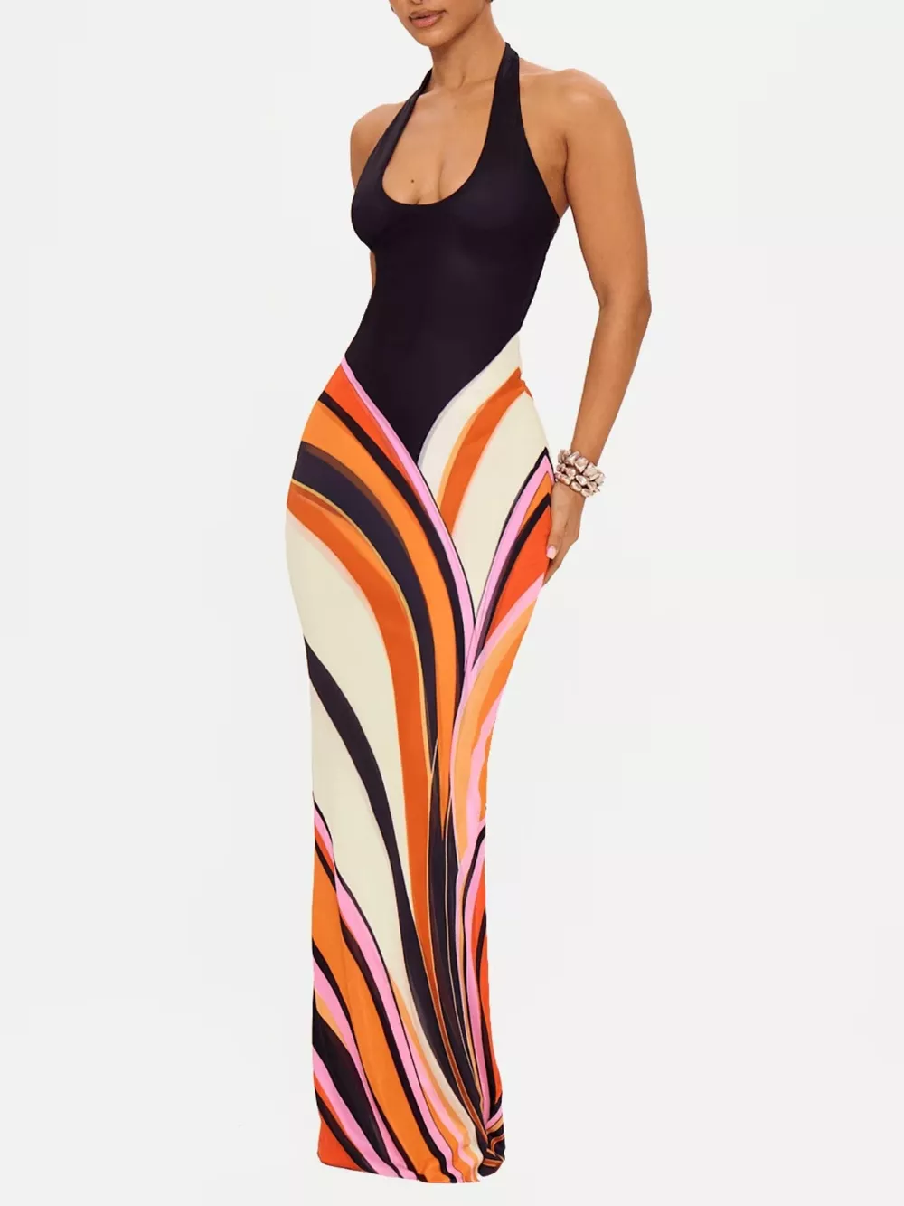 Halter Neck Maxi Dress with Abstract Print, image 2