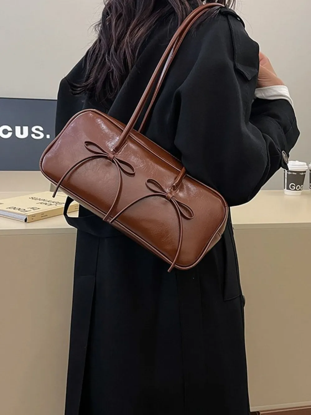 PU Leather Bow Trim Shoulder Bag, image 11