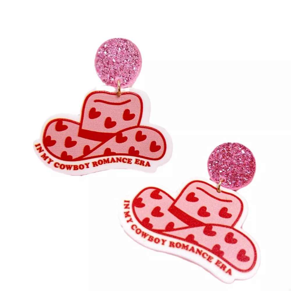 Cowboy Hat Dangle Earrings with Heart Accents, image 4