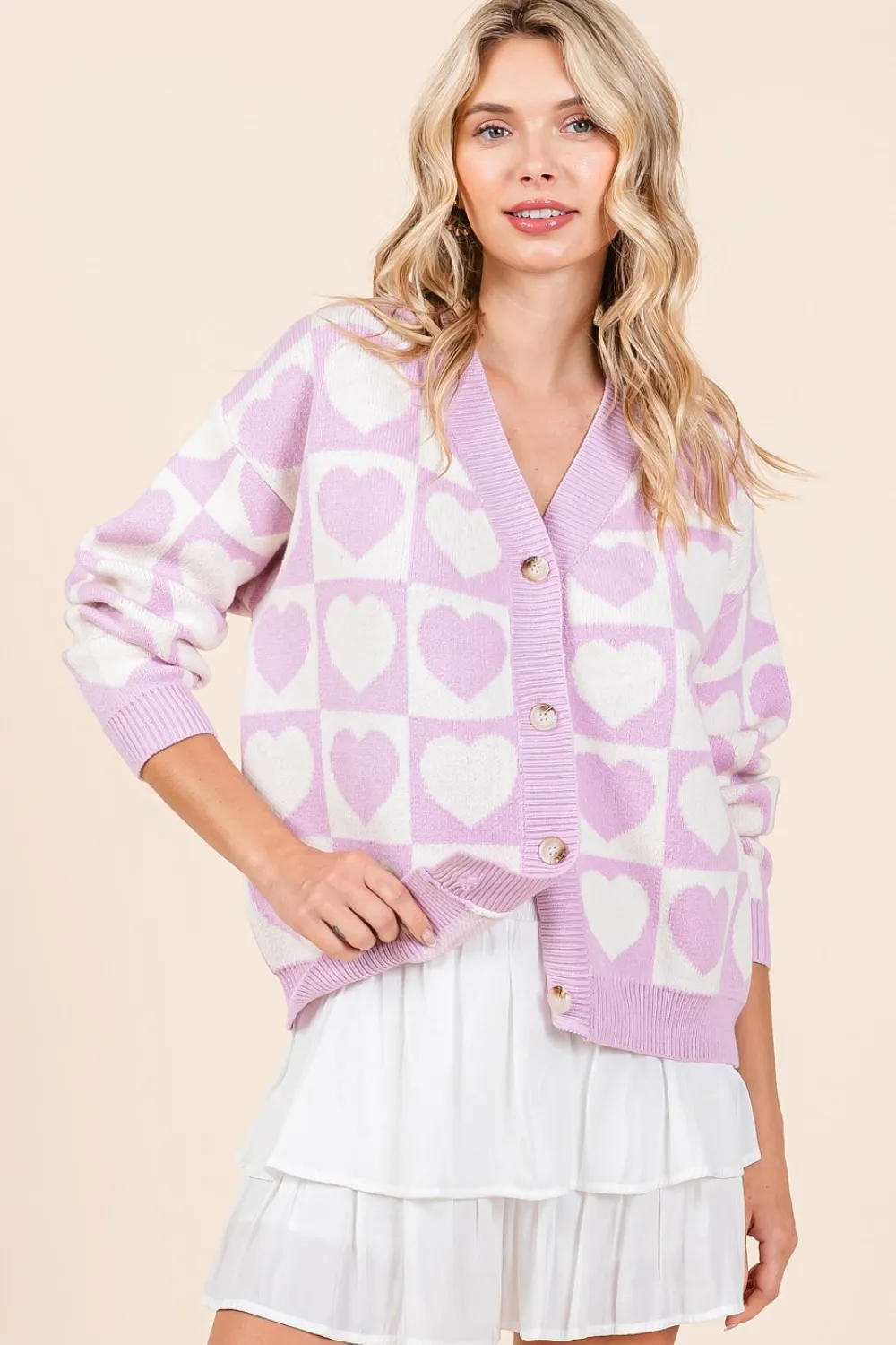 Checkered Heart Button Down Cardigan, image 4