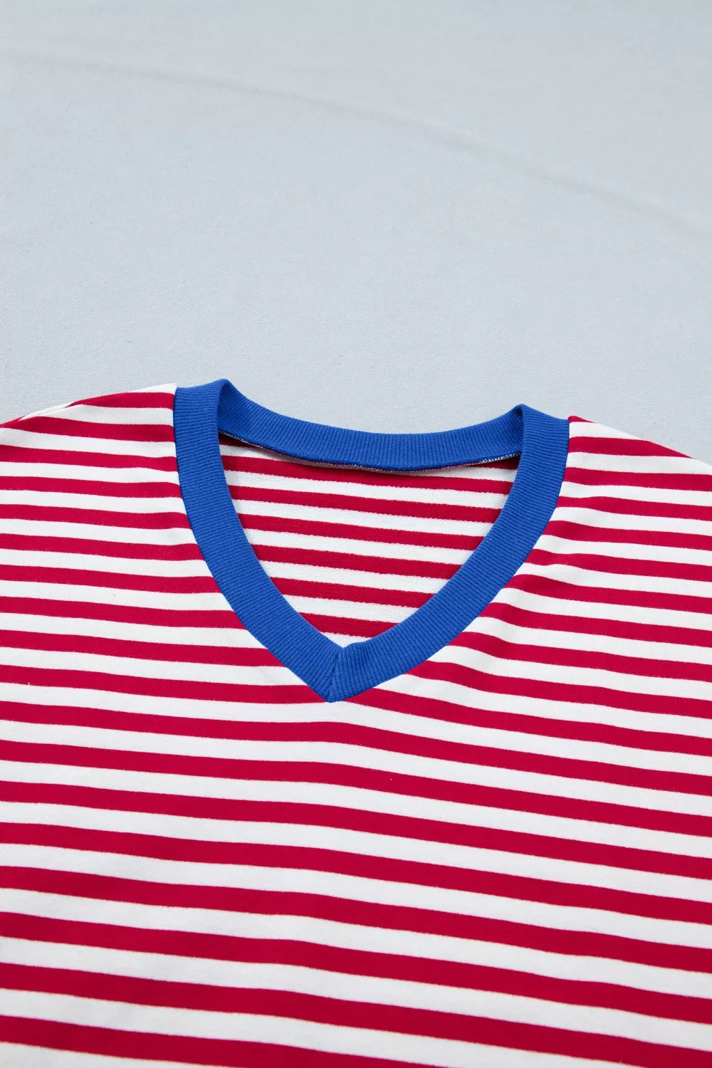 Stripe Colorblock Trim V Neck Tee Drawstring Elastic Waist Shorts Set, image 4