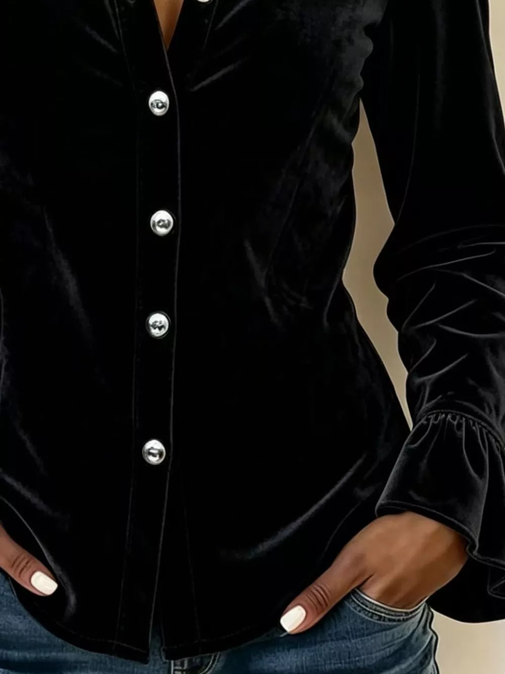 Full Size Button Up Flounce Sleeve Shirt Plus Size, image 6