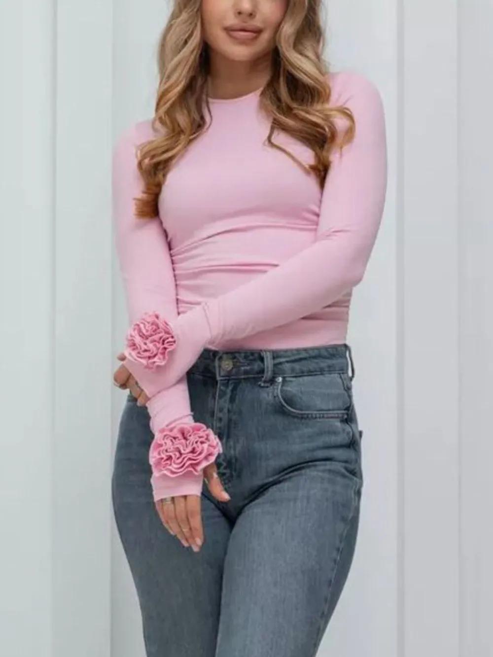 Flower Round Neck Long Sleeve T-Shirt, image 12
