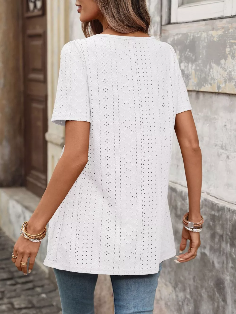 Eyelet Square Neck Short Sleeve Top, image 18
