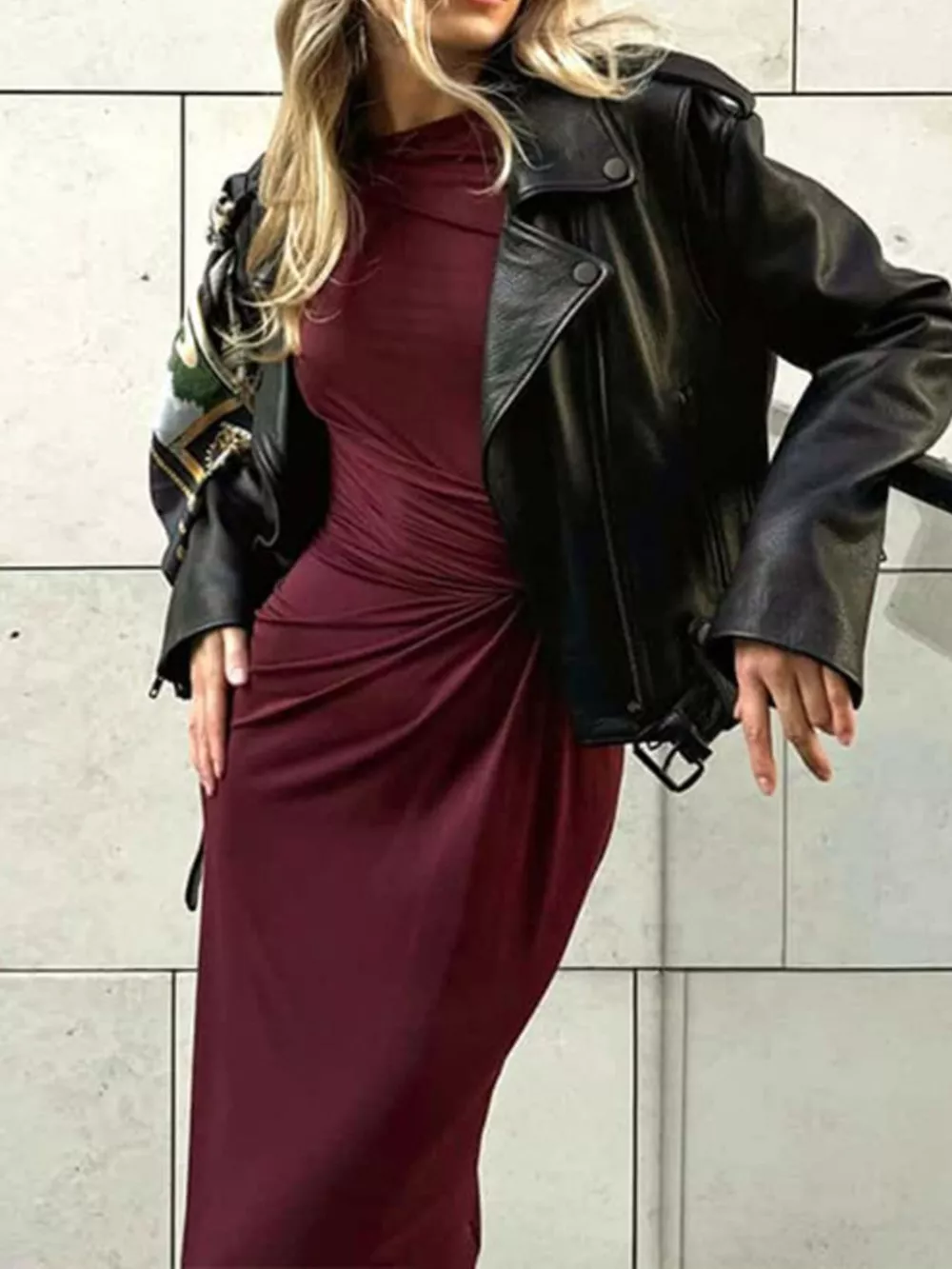 Ruched Long Sleeve Bodycon Maxi Dress, image 4