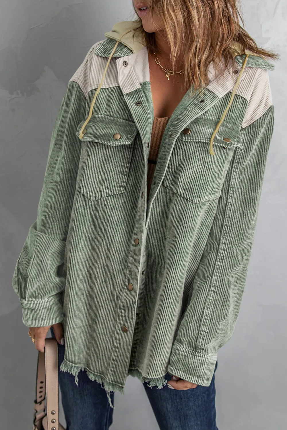 Snap Front Hooded Corduroy Shacket, image 12