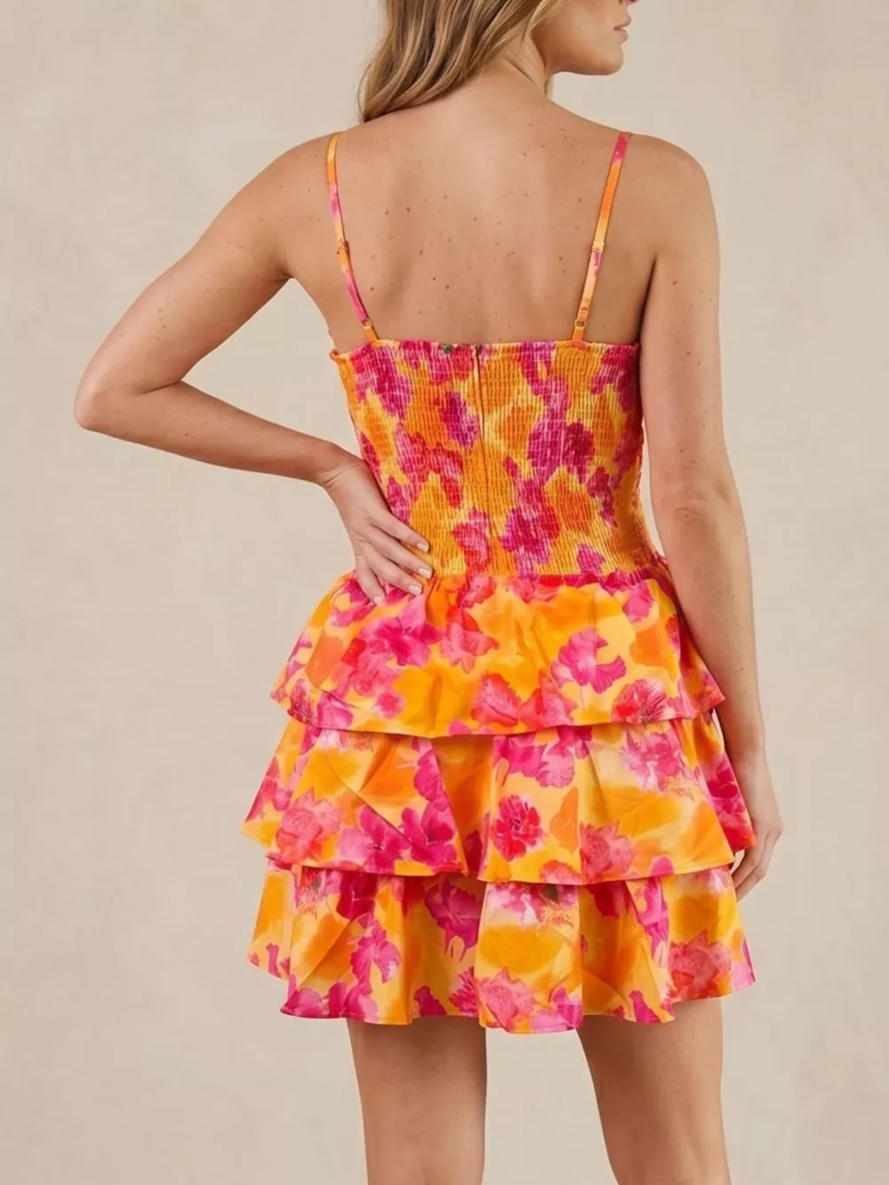 Cutout Floral Print Ruffle Layered Mini Dress, image 3