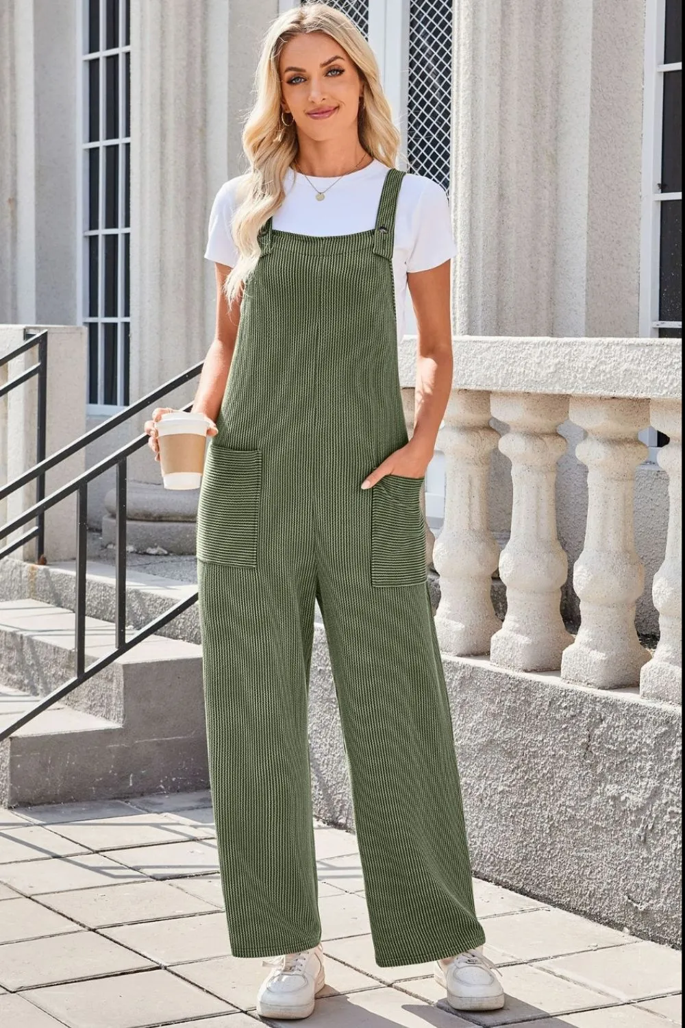Square Neck Wide Strap Overalls with Pockets, image 8