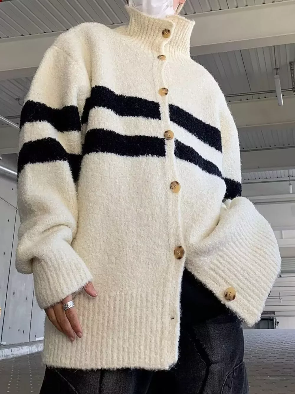 Men's Striped Knit Button-Down Cardigan, image 6