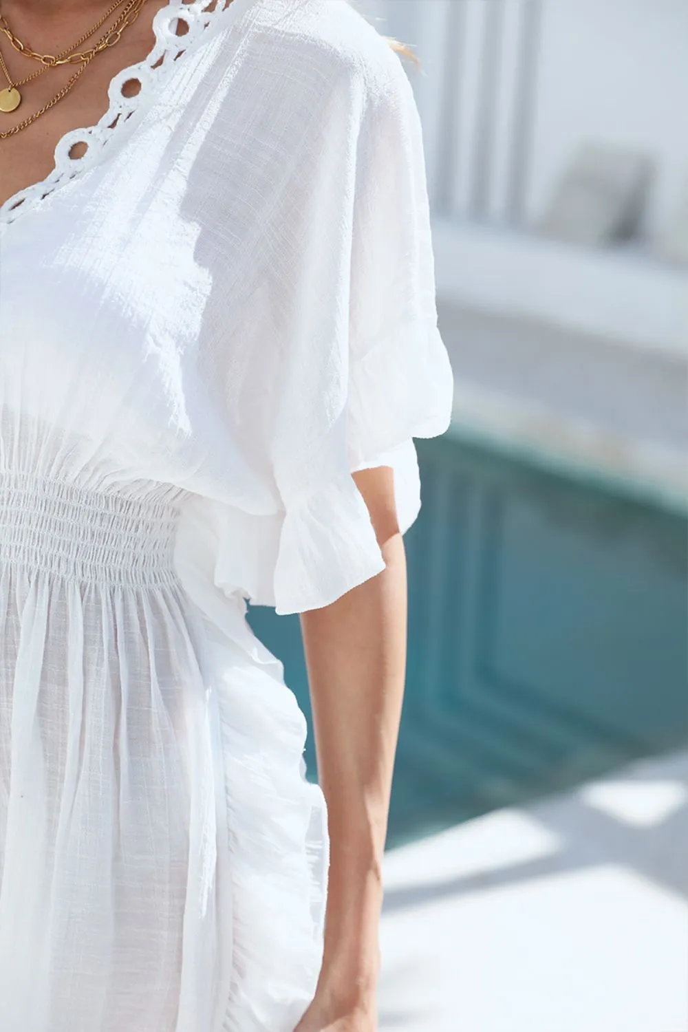 Ruffled Smocked Waist V-Neck Cover-Up, image 8