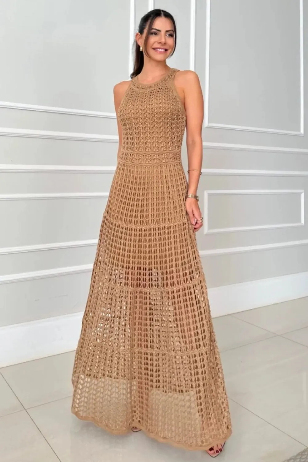 Hollowed-Out Sleeveless Maxi Dress, image 5