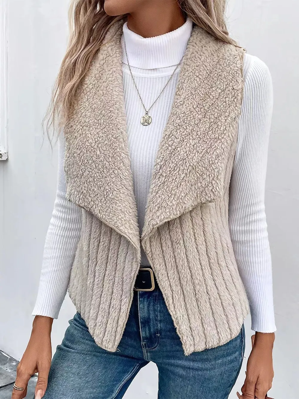 Open Front Fuzzy Vest Coat, image 3