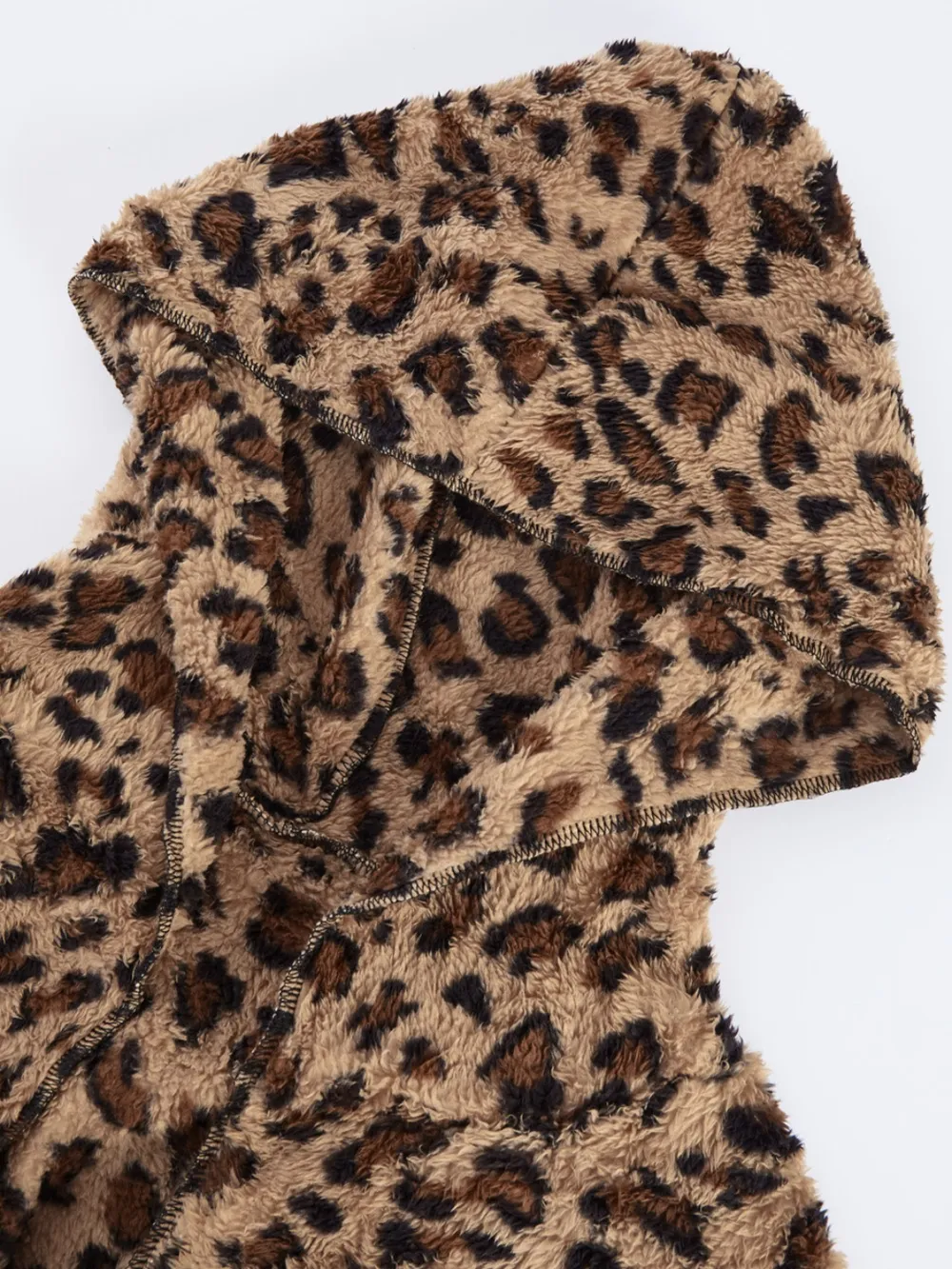 Fuzzy Leopard Long Sleeve Hooded Jacket, image 2