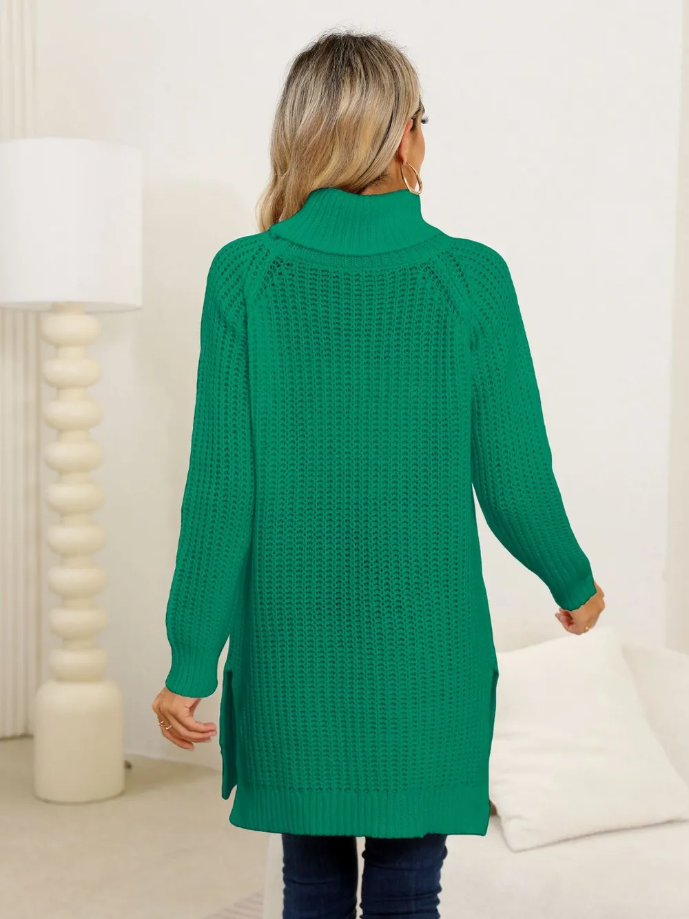Slit Turtleneck Long Sleeve Sweater, image 14