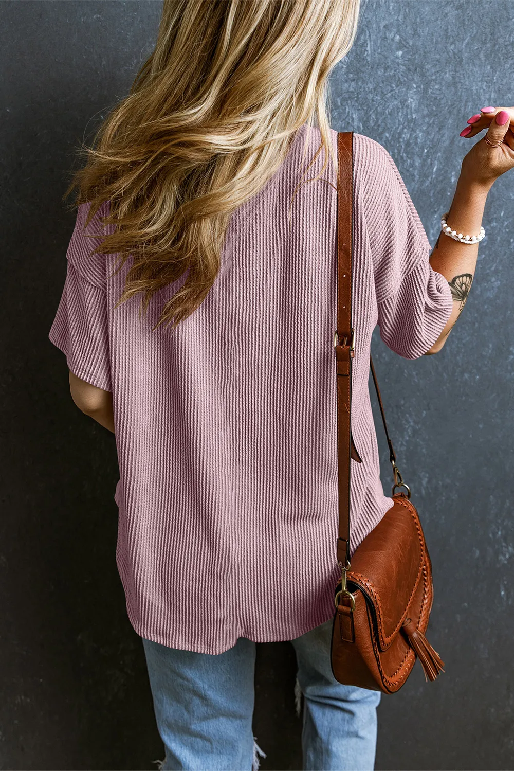 Textured V-Neck Dropped Shoulder T-Shirt, image 20