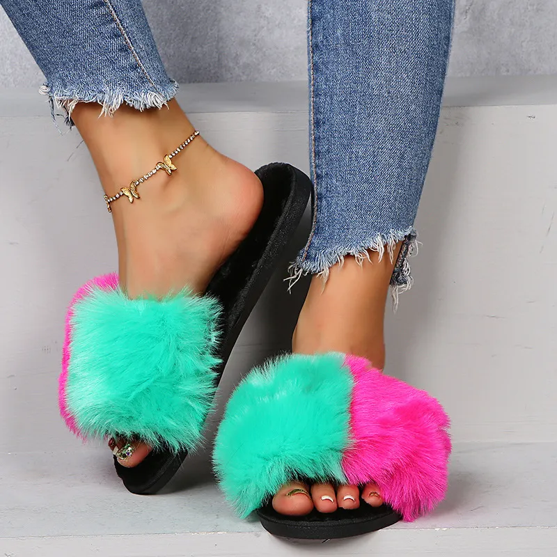 Fuzzy Open Toe Flats Sandals, image 5