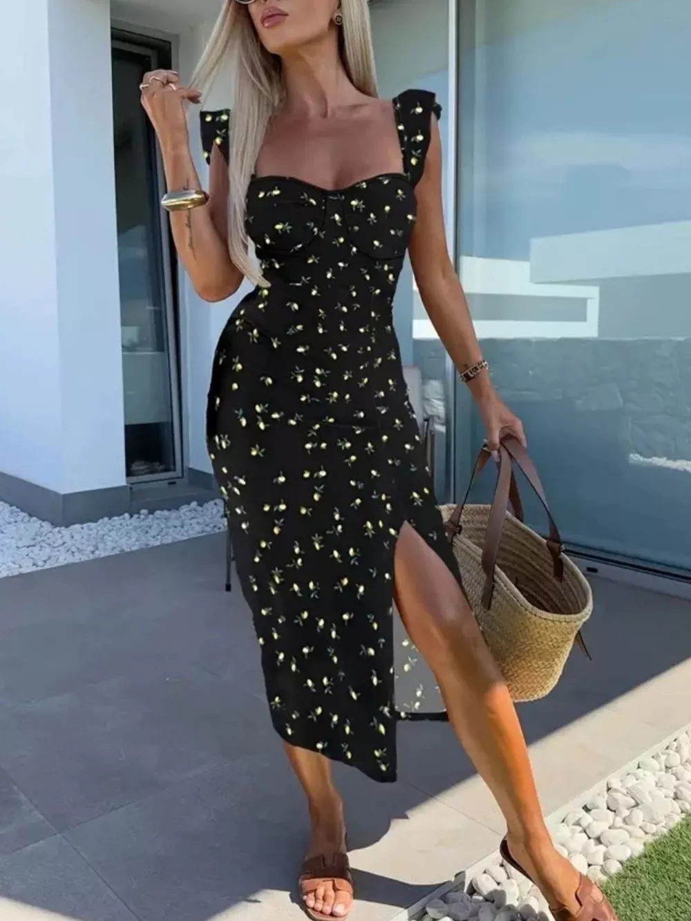 Slit Sweetheart Neck Midi Dress, image 18