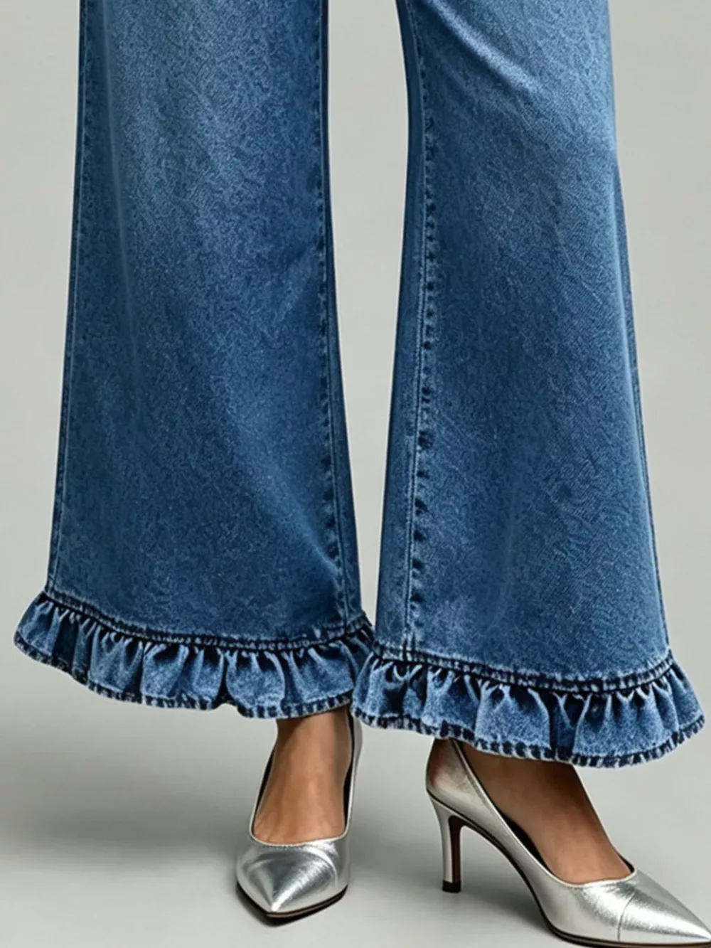 High-Waisted Wide-Leg Ruffle Hem Jeans, image 5