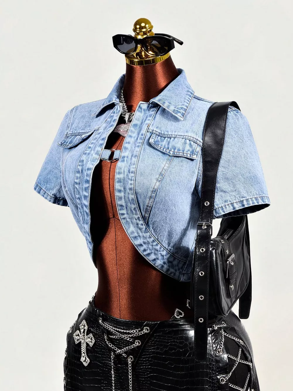 Vintage Wash Cropped Short Sleeve Denim Top, image 2