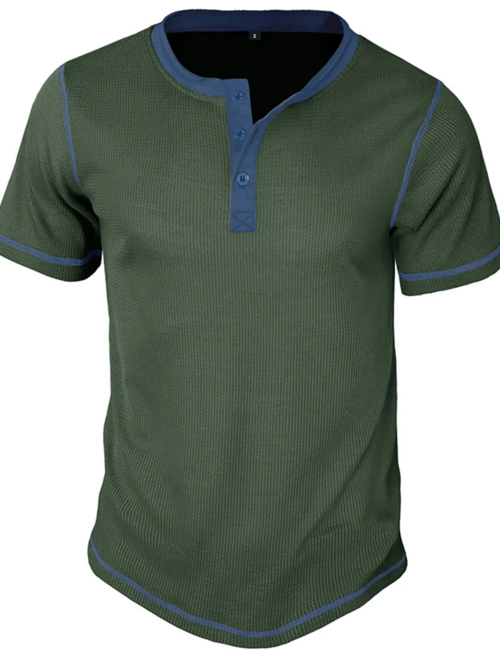 Men's Full Size Contrast Stitch Henley Polo Shirt Plus Size