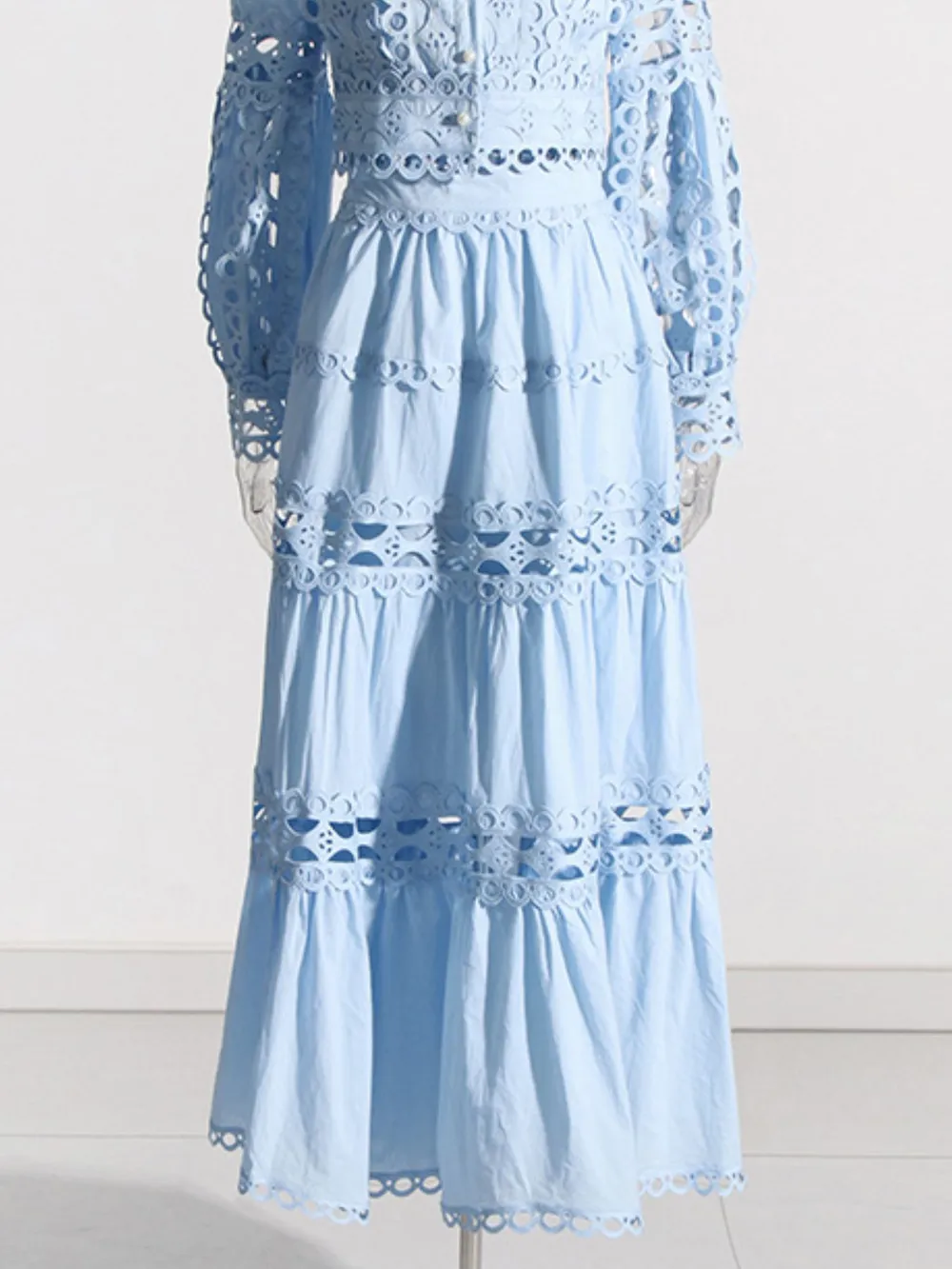 Lace Button Up Long Sleeve Top and Skirt Set, image 13
