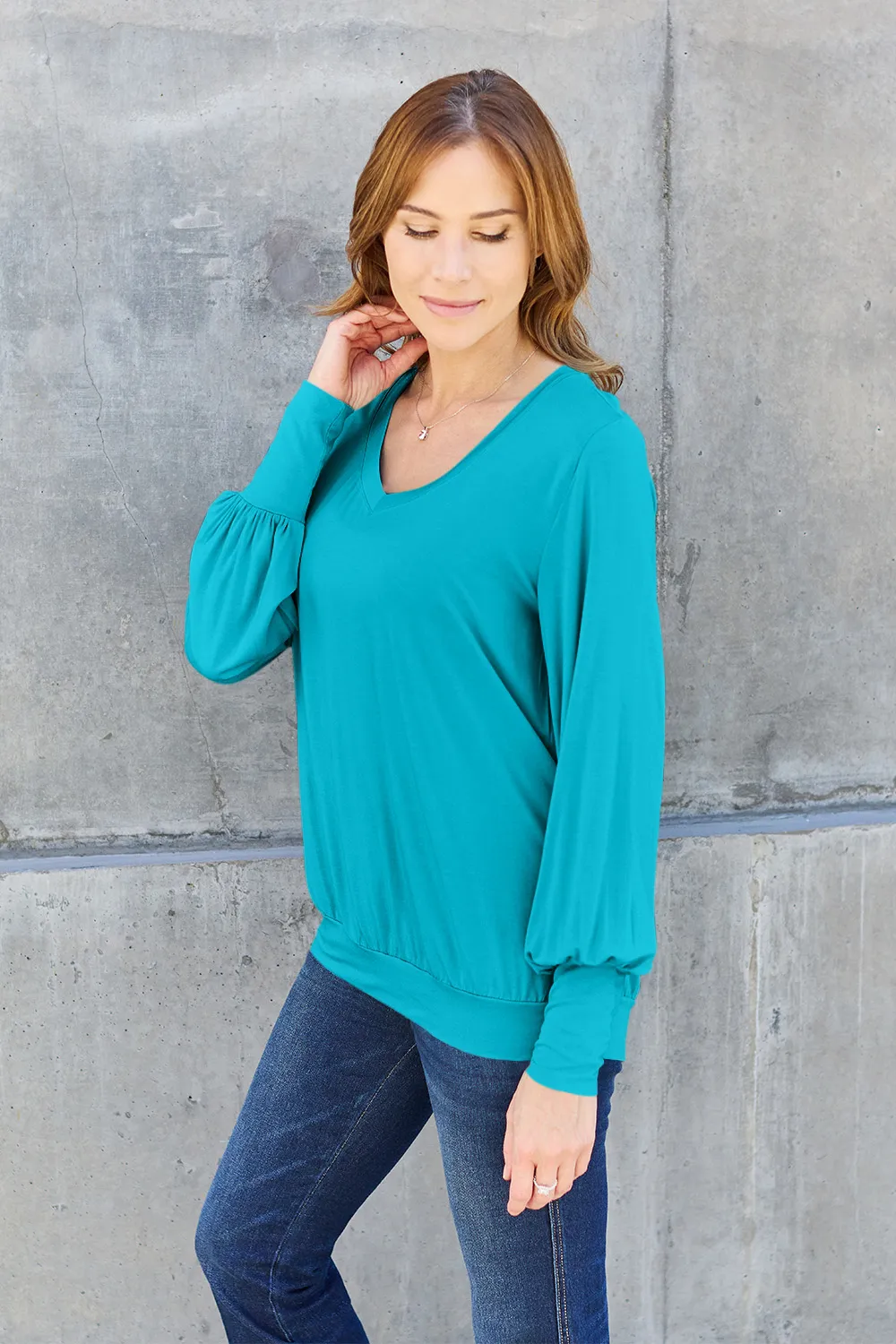 Full Size V-Neck Lantern Sleeve Top, image 28