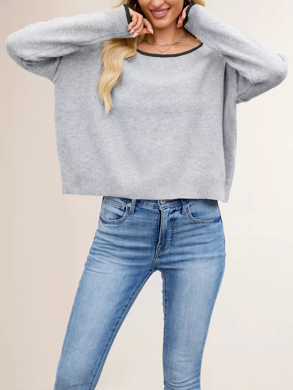 Round Neck Dropped Shoulder Sweater, image 17