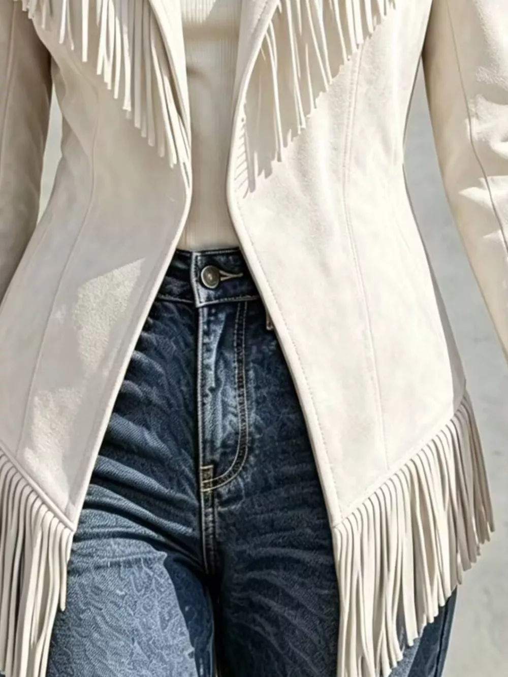 Western-Inspired Fringed Open Front Jacket, image 5