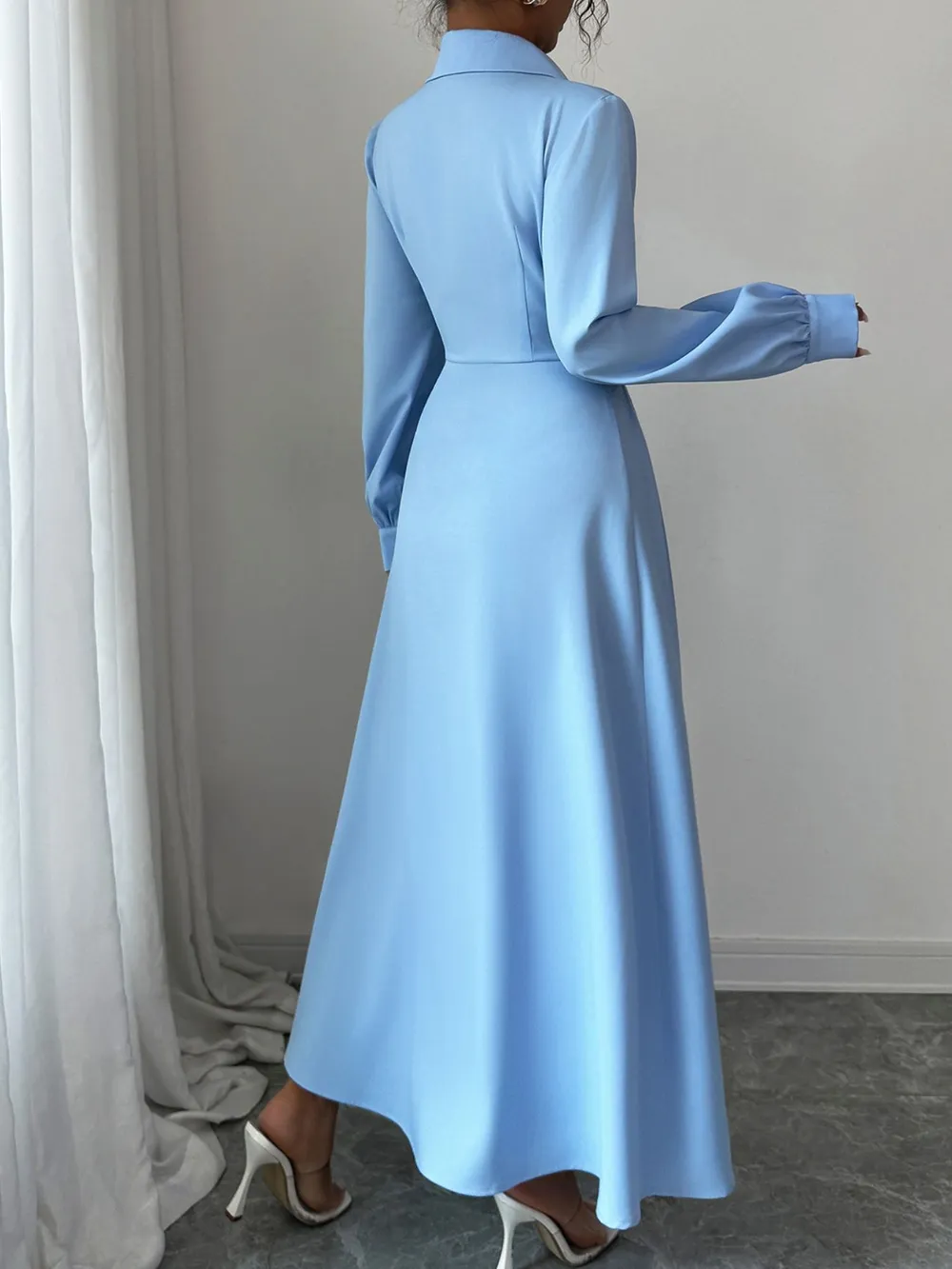 Button-Front Maxi Shirt Dress, image 5