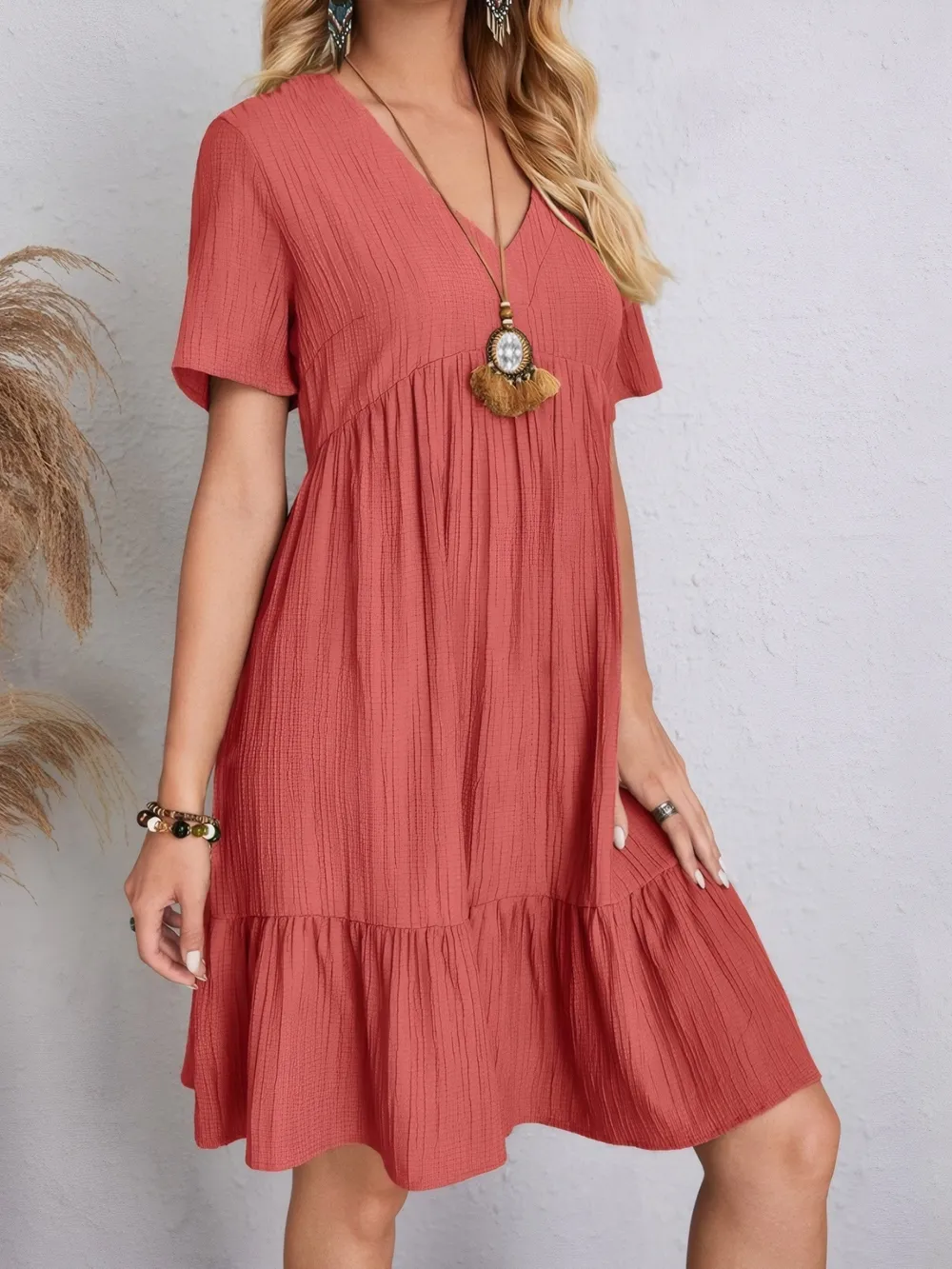 V-Neck Tiered Dress with Flutter Sleeves, image 4