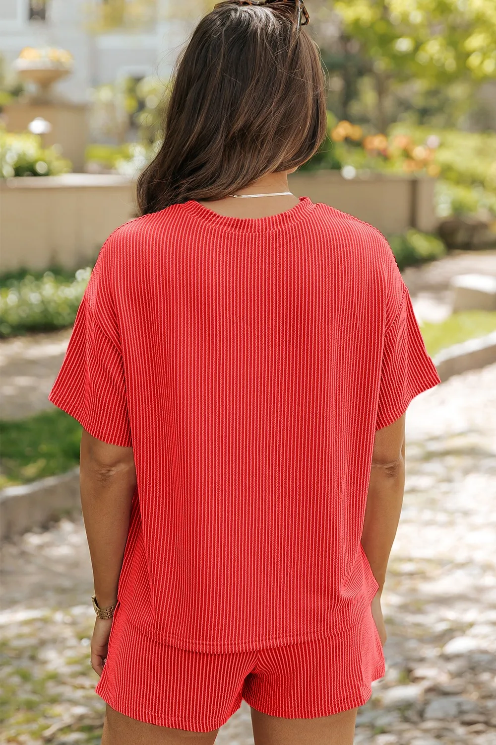 Round Neck Dropped Shoulder Top and Shorts Set, image 8