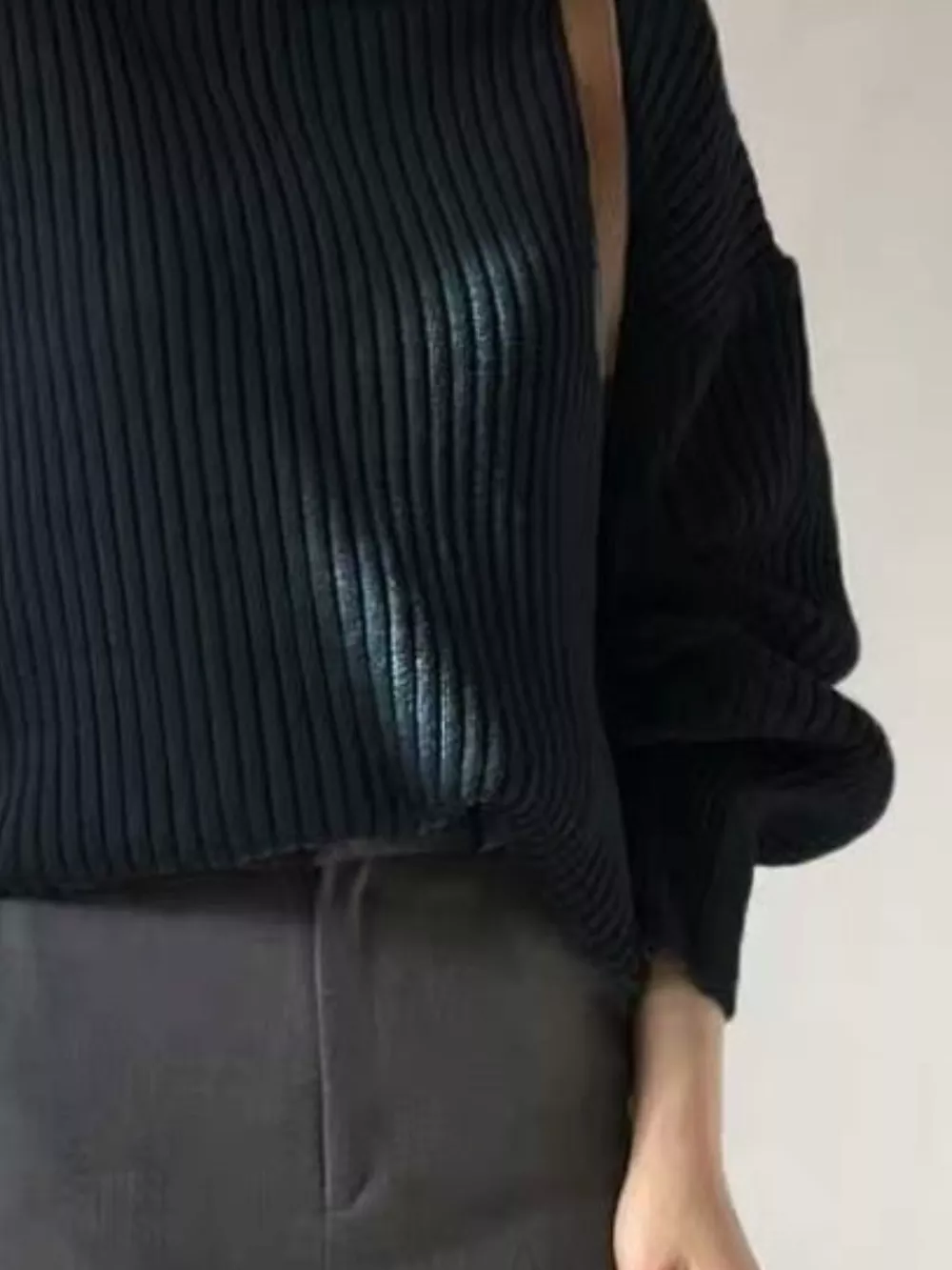 Oversized Turtleneck Ribbed Knit Sweater, image 4