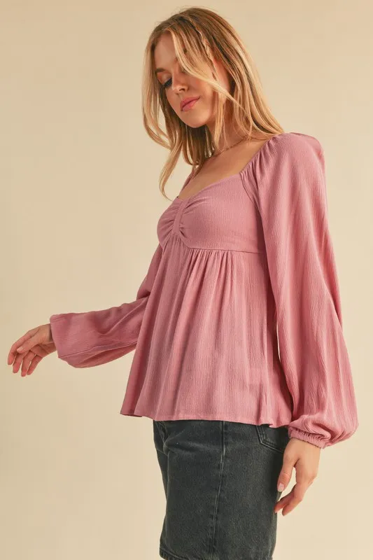 Ruched Sweetheart Neck Balloon Sleeve Blouse, image 3