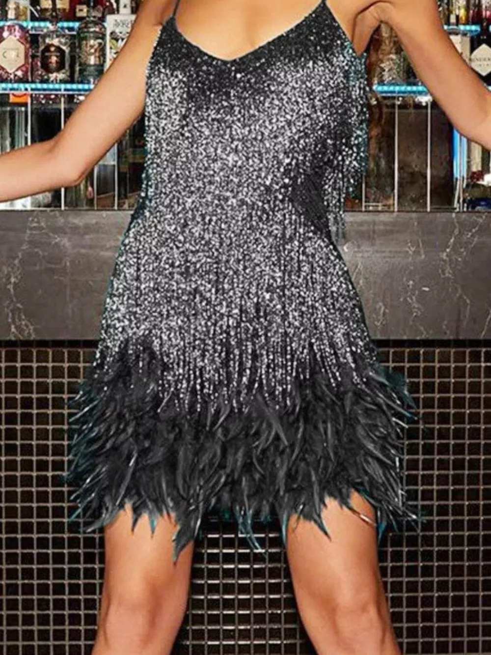 Fringe Feather Hem Mini Dress, image 11