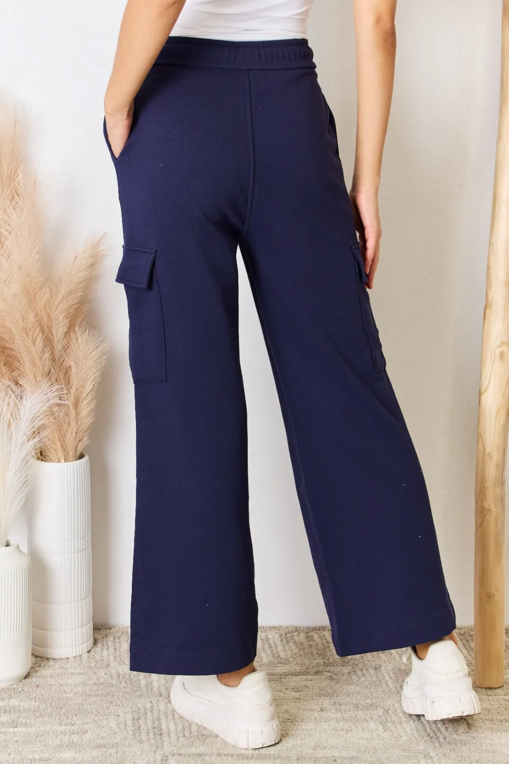 Drawstring Relaxed Cargo Wide Leg Pants, image 4