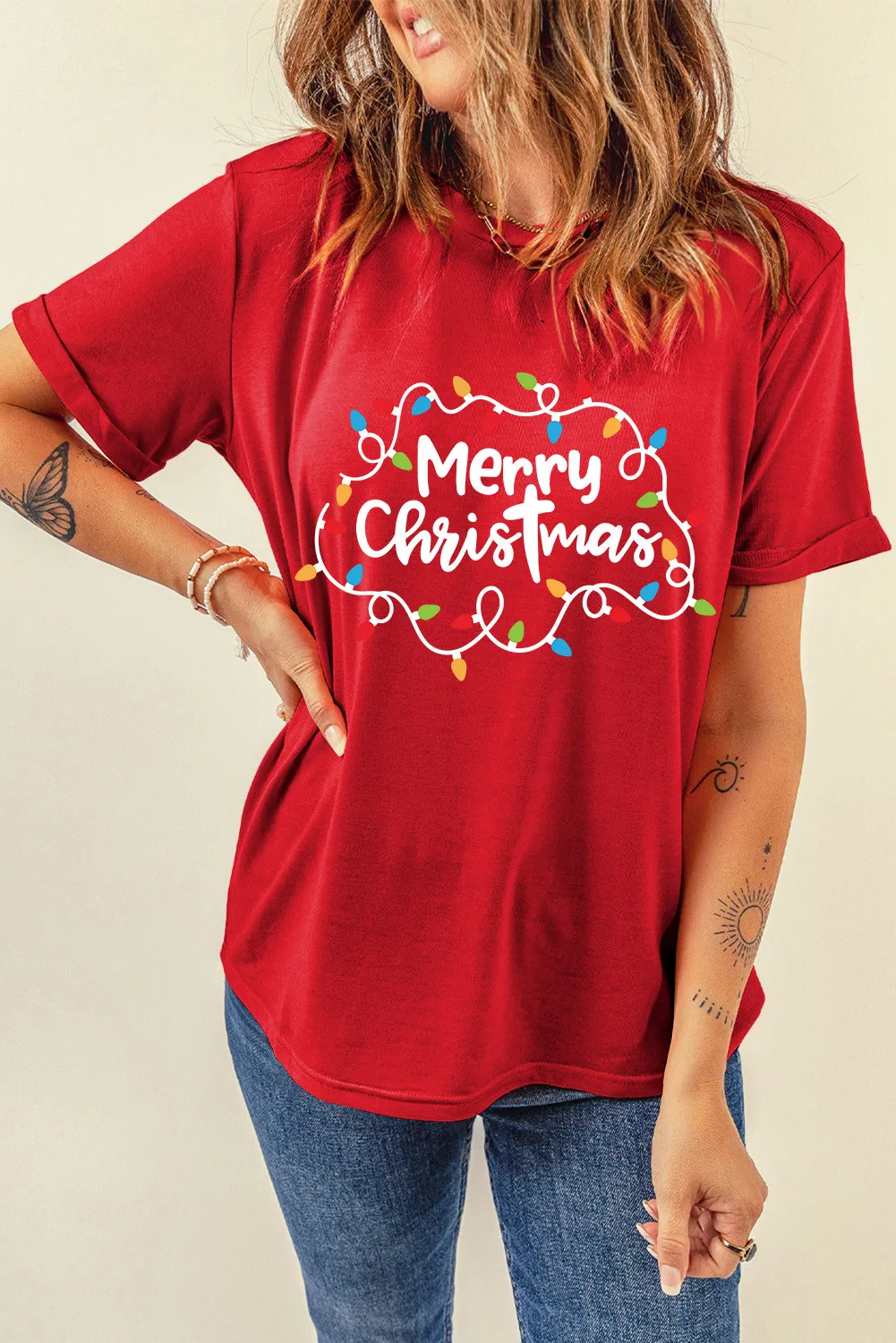 MERRY CHRISTMAS Round Neck Short Sleeve T-Shirt, image 4