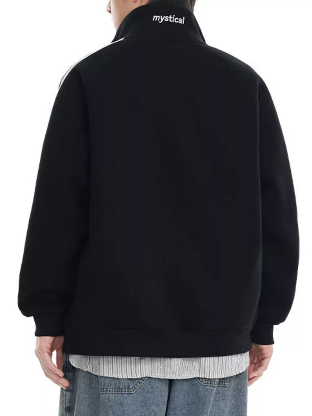 Men's Plus Size Striped Sleeve Zip-Up Sweatshirt, image 4