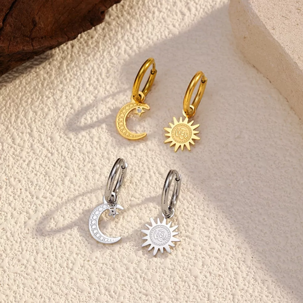 Sun and Moon Dangle Hoop Earrings, image 4