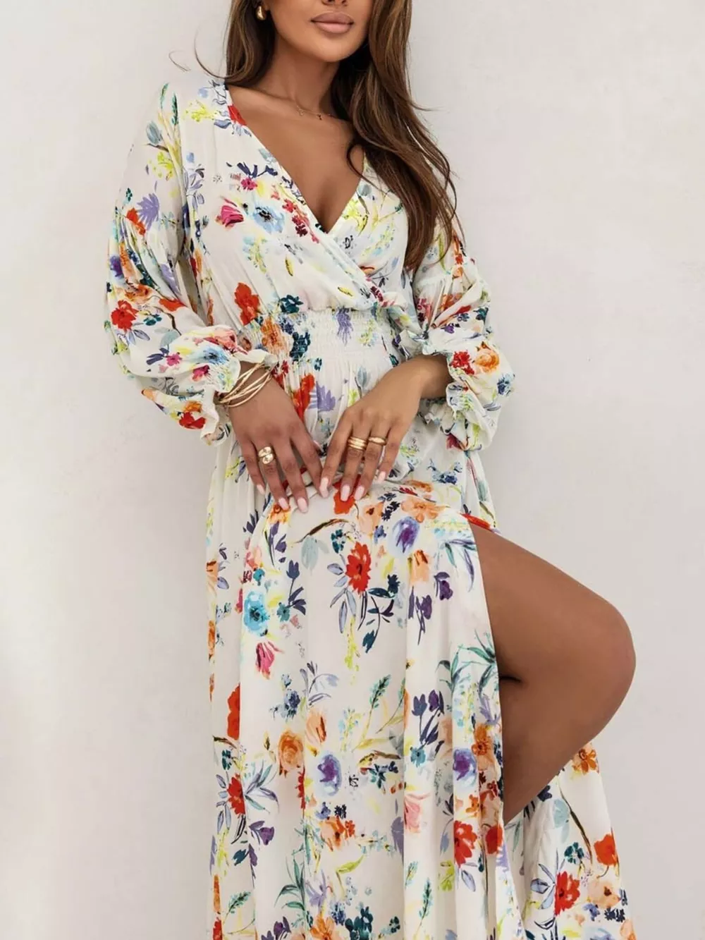 Bohemian Printed Maxi Dress with Plunging Neckline, image 8