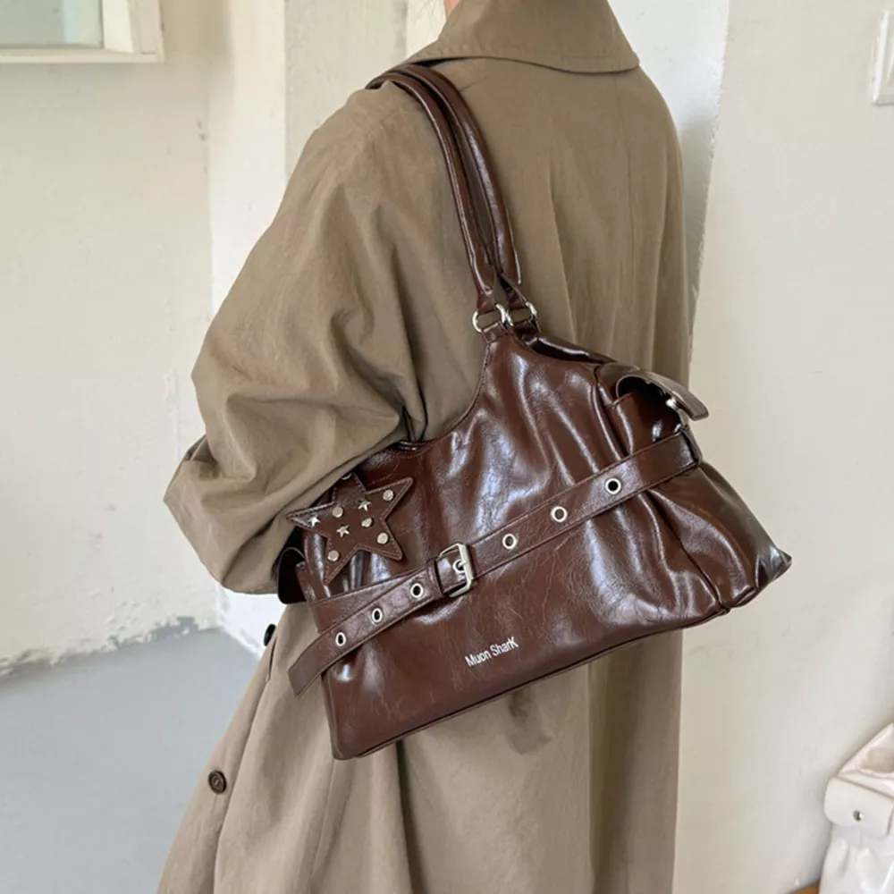 Buckle Detail Leather Shoulder Bag, image 10