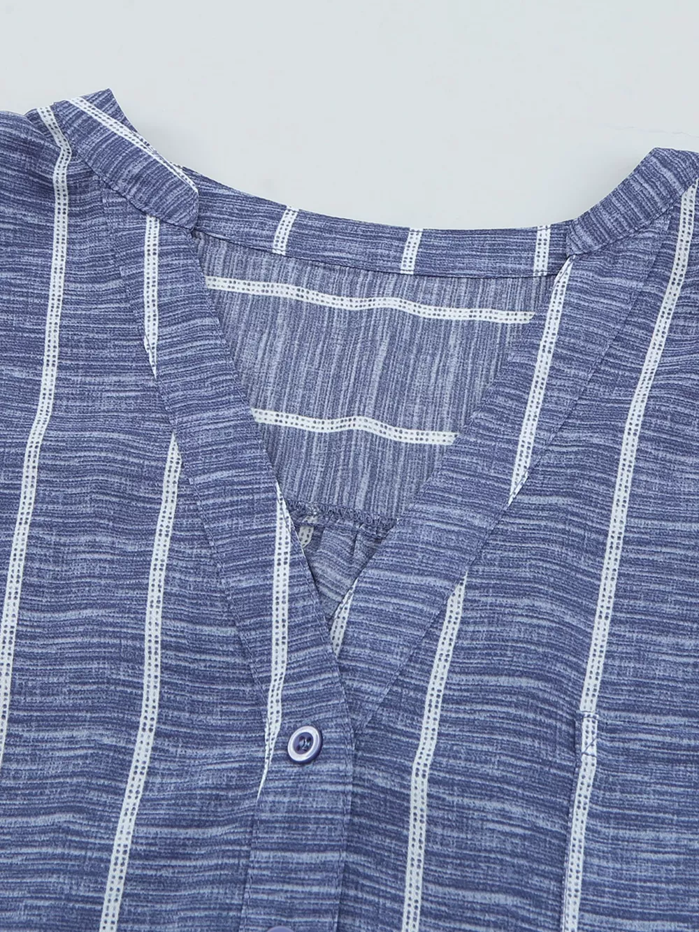 Striped Print V Neck Half Buttons Loose Blouse, image 5