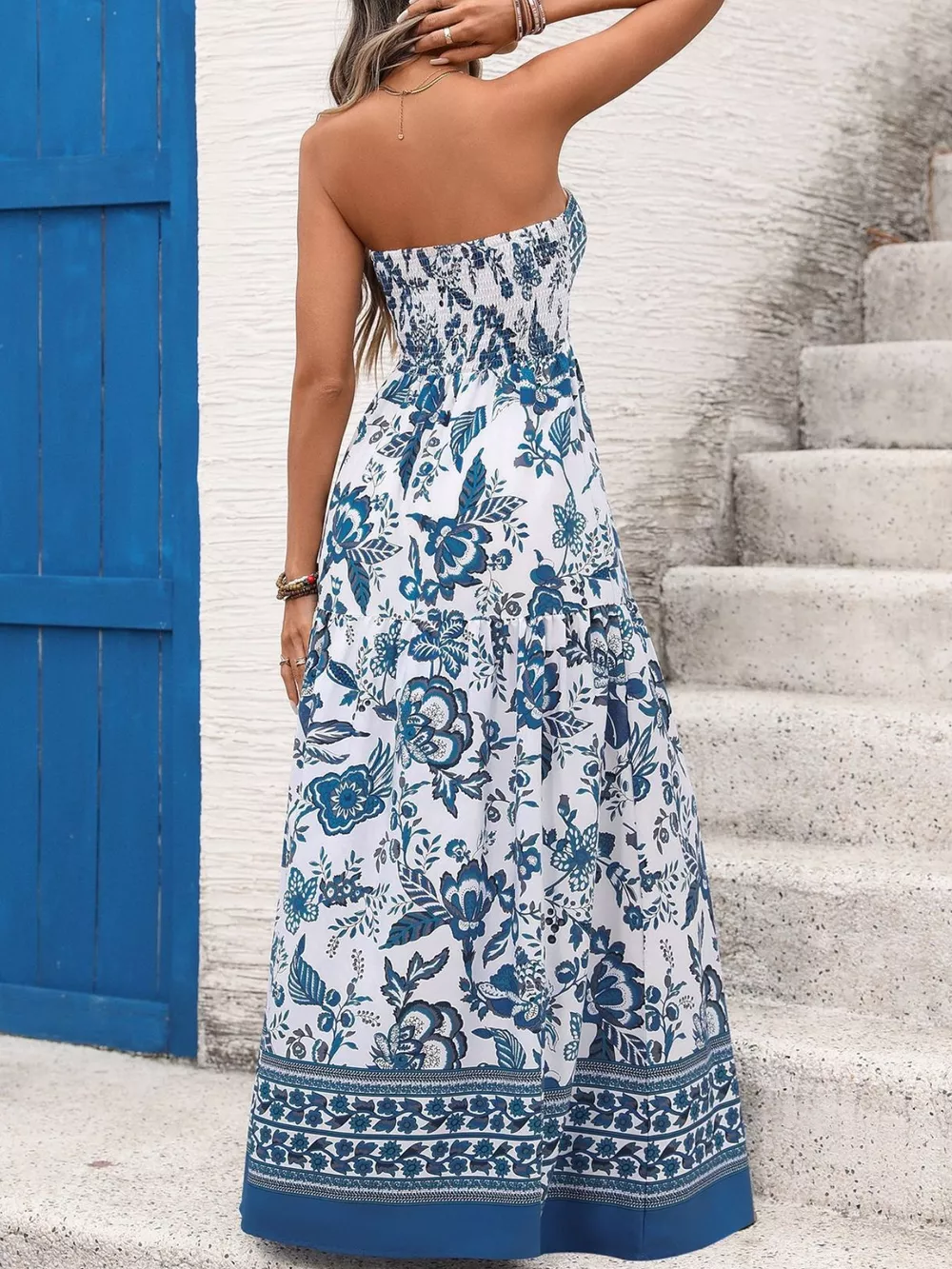 Floral Print Strapless Maxi Dress, image 7